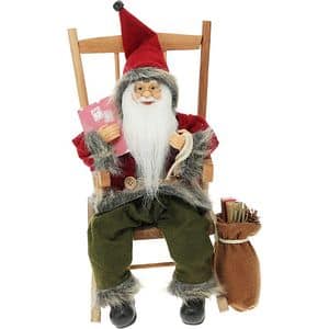 Decoratiune Mos Craciun pe scaun, 35 cm, maro