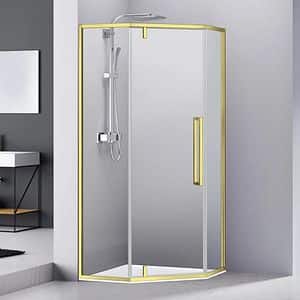 Cabina dus standard BELFORM Fortuna, pentagonala, aluminiu, 90 x 90 x 200 cm, sticla securizata 6mm, profil auriu