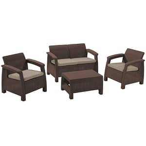Set mobilier gradina Keter, 4 piese, perne, maro