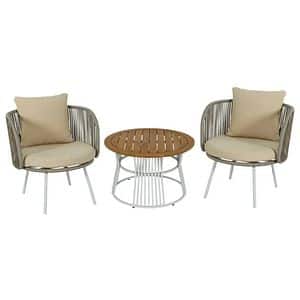 Set mobilier de balcon GOODHOME Nema, perne incluse, lemn si poliester, 3 piese, bej