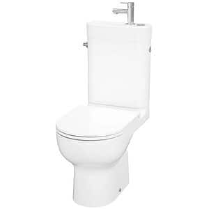 Set vas WC GOODHOME Cavally, cu lavoar integrat si baterie, rezervor 3-45L, capac SoftClose, alb