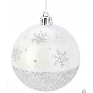 Glob cu sclipici pentru brad Craciun, 8 cm, polistiren, alb rece