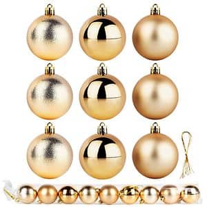 Set 9 globuri pentru brad Craciun, 6 cm, plastic, auriu