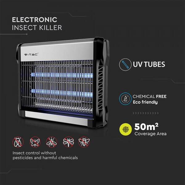 Aparat UV anti-insecte electronic V-TAC 11179, 16W, 50 mp, negru-gri