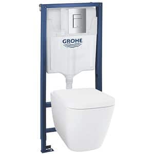 Set vas WC suspendat GROHE Rapid SL 4in1 BauEdge 120184SH00, ceramica, rezervor 3-6l, capac SoftClose, clapeta actionare, alb