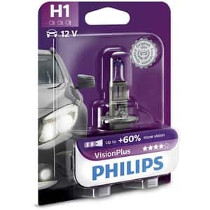 Bec auto far halogen PHILIPS H1 Vision Plus+60%, 12V, 55W, P14.5S, blister 1 bucata