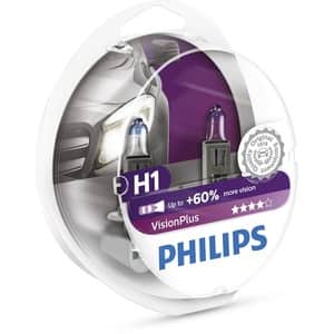 Bec auto far halogen PHILIPS H1 Vision Plus+60%, 12V, 55W, P14.5S, set 2 bucati