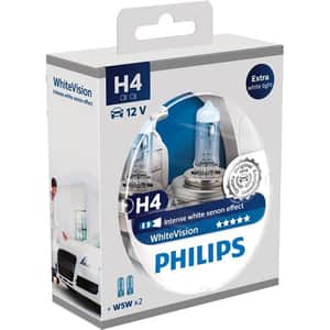 Set 2 becuri auto H4 PHILIPS White Vision 55W 