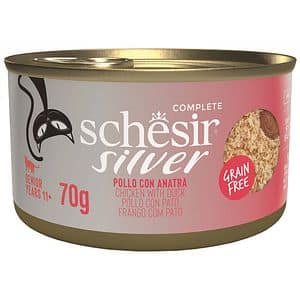 Hrana umeda pentru pisici SCHESIR Silver, Senior, Pui si Rata, 12 x 70 g