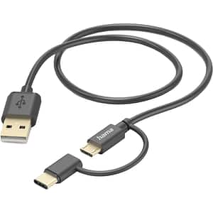 Cablu date 2 in 1 HAMA 201533 , USB-A - microUSB/USB-C, 1m, negru