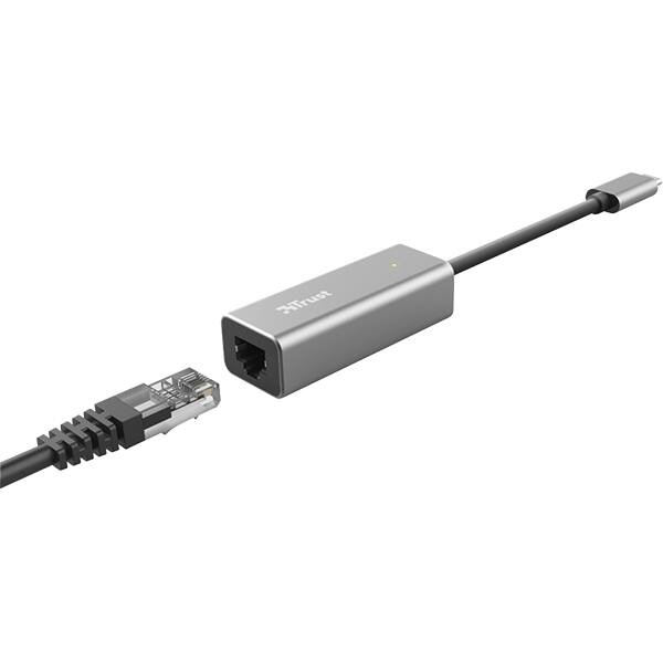Adaptor USB-C - Ethernet TRUST Dalyx 23771, Gigabit, gri