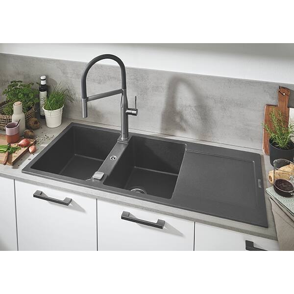 Chiuveta bucatarie GROHE K500 31647AT0, 2 cuve, picurator reversibil, compozit quartz, antracit