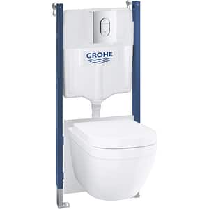 Set vas WC GROHE Solido 5 in 1 39537000, montaj suspendat, evacuare spate, cu capac, alb