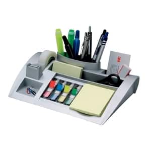 Suport accesorii birou 3M, echipat, 7 compartimente, plastic, argintiu