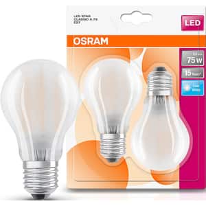 Set de 2 becuri LED OSRAM MAT A75, 8W, E27, lumina neutra