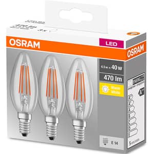 Set de 3 becuri LED OSRAM FIL40, 4W, E14, lumina calda