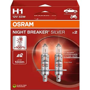 Set becuri auto Halogen OSRAM Night Breaker Silver, H1, 6000K, 55W, 12V, 2buc