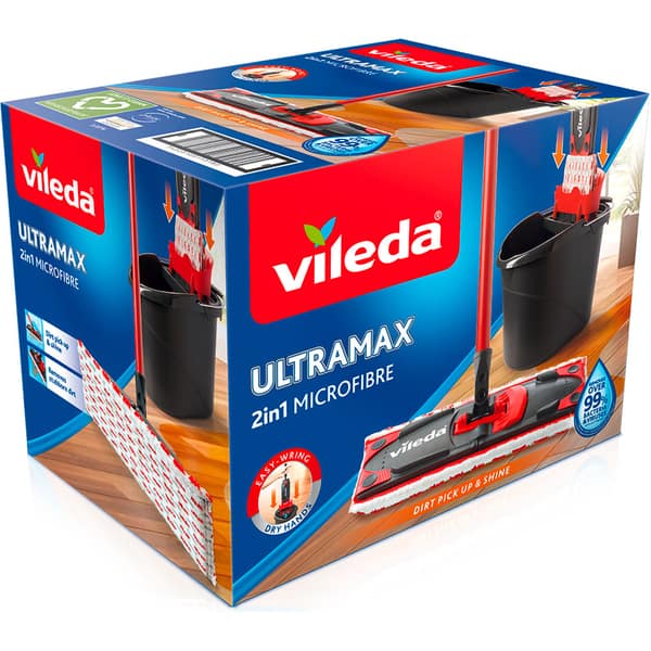 Set galeata cu storcator + mop + maner VILEDA Ultramax, negru-rosu