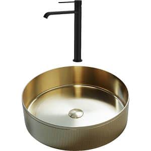 Pachet lavoar pe blat SANDONNA HD400, inox, 40 cm + baterie Dorota, auriu-negru