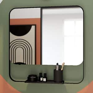 Oglinda baie cu etajera GoodHome Maza, 60.5 x 60.5 cm, negru