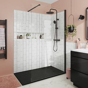 Perete de dus walk-in GOODHOME Ledava, 195 x 120 cm, sticla, transparent si negru