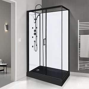 Cabina dus cu hidromasaj SABINA, dreptunghiulara, profil aluminiu anodizat, sticla securizata, 80 x 120 x 225 cm, negru/alb