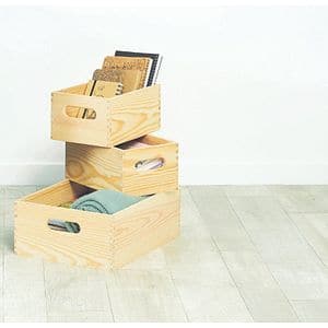 Set 3 cutii depozitare, lemn, sarcina maxima 4 kg, bej