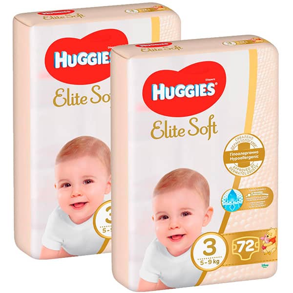 Scutece HUGGIES Elite Soft Mega 3, Unisex, 5-9 kg, 144 buc
