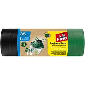 Saci menajeri cu snur FINO Green Life, 15 bucati, 35 l, verde