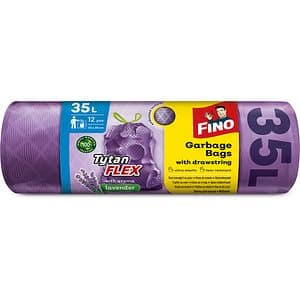 Saci menajeri cu snur FINO Tytan Flex, 12 bucati, 35 l, mov