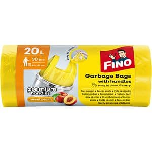 Saci menajeri cu manere FINO Premium, 30 bucati, 20 l, galben
