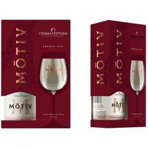 Set Vin rosu demisec Motiv Feteasca Neagra & Cabenet Sauvignon, 0.75L + pahar