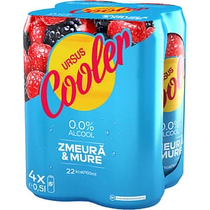 Bere cu arome Ursus Cooler Zmeura&Mure bax 0.5L x 4 doze
