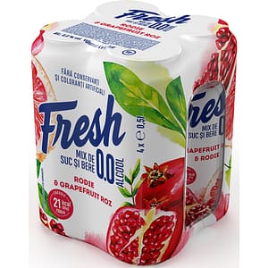 Bere blonda fara alcool Fresh 0 Rodie & Grapefruit bax 0.5L x 4 doze