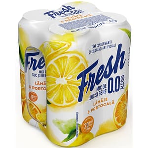 Bere blonda fara alcool Fresh 0 Lamaie & Portocala bax 0.5L x 4 doze