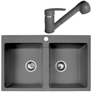 Pachet chiuveta PYRAMIS Class Bowls, compozit granit + baterie, grey