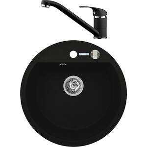 Pachet chiuveta PYRAMIS Round Basic, compozit granit + baterie, negru