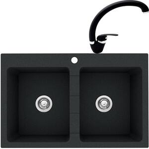 Pachet chiuveta PYRAMIS Econom Bowls, compozit granit + baterie, negru