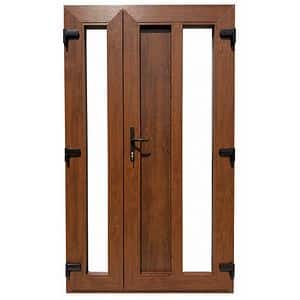 Usa exterior FENSTERWELT, cu geam, dreapta, PVC, 120 x 205 cm, nuc