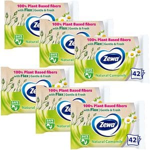 Hartie igienica umeda ZEWA Natural Camomile, 6 pachete, 42 bucati
