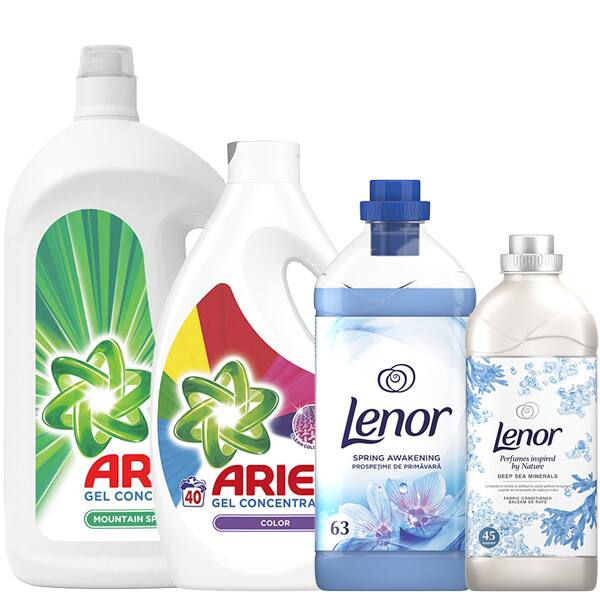Pachet Detergent Lichid Ariel Mountain Spring 60 Spalari Color 40 Spalari Balsam De Rufe