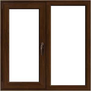 Fereastra termopan APLAST, PVC, 5 camere, 116 x 116 cm, deschidere fixa + batanta stanga, maro