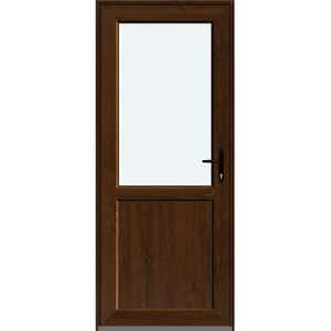 Usa intrare APLAST, cu geam, stanga, PVC, 88 x 205 cm, maro inchis