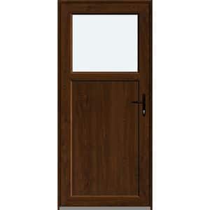Usa intrare APLAST, cu geam, stanga, PVC, 88 x 195 cm, maro inchis