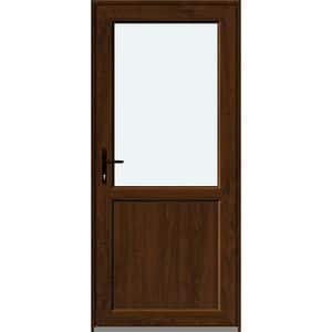 Usa intrare APLAST, cu geam, dreapta, PVC, 88 x 195 cm, maro inchis