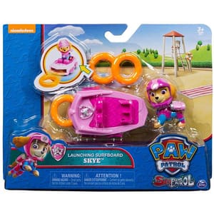 Figurina PAW PATROL Skye si placa de surf 20093748, 3 ani+, roz-portocaliu