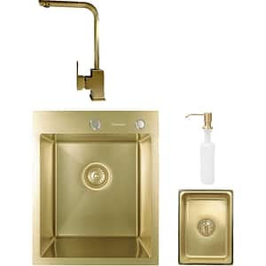 Pachet chiuveta SANDONNA HD4050, 1 cuva, inox + baterie + picurator + dozator sapun, auriu