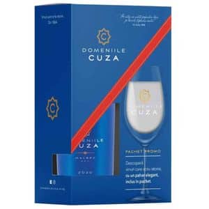 Set Vin rosu sec Domeniile Cuza Malbec, 0.75L + pahar