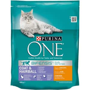 Hrana uscata pentru pisici PURINA ONE Coat & Hairball, Pui, 800 g