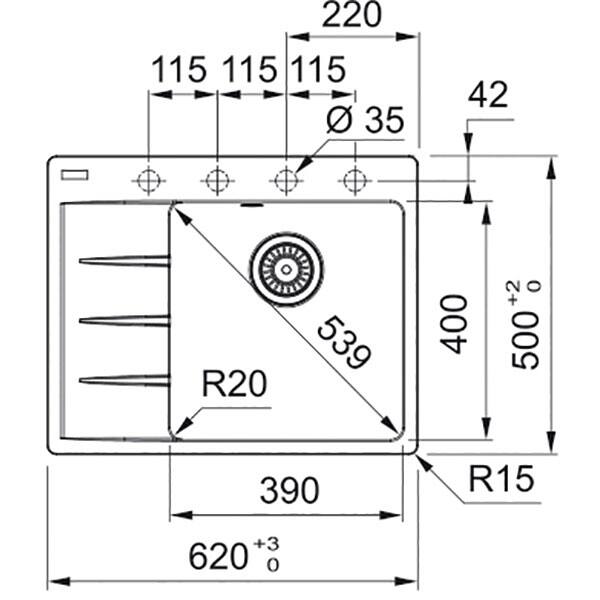 Chiuveta bucatarie FRANKE CNG 611/211-62, 1 cuva, picurator dreapta, compozit granit, alb